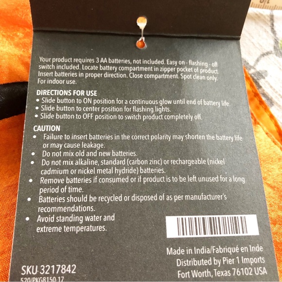 Jack-O-Lantern Light Up table Runner Size: 13”X 72”. Pier 1 - Picture 6 of 6